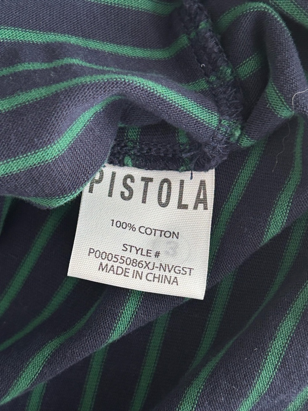 Pistola Olivia Twisted Sleeve Marina Striped Navy Green Muscle Tee Shirt Size M - Picture 7 of 10